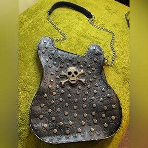 Private Label Black Skull Guitar shaped Crossbody Bag